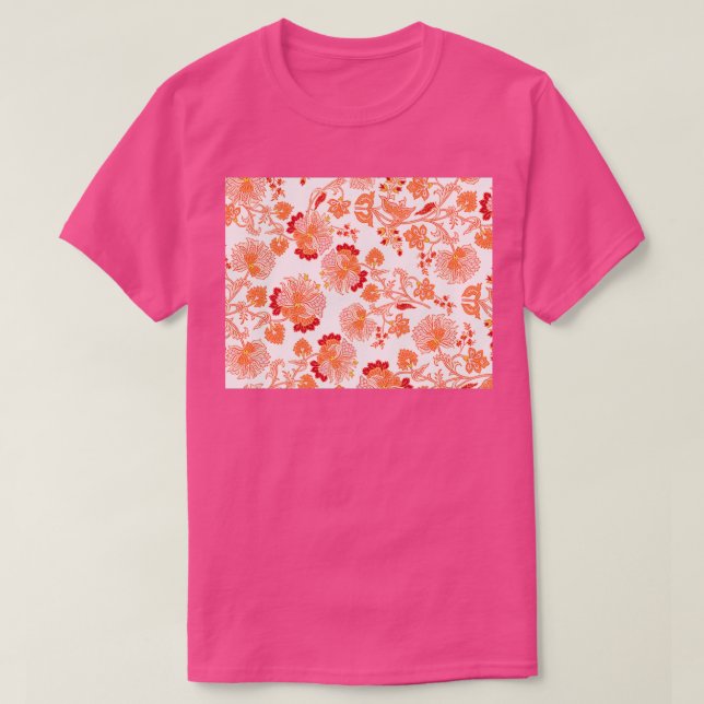 Camiseta diseño de patrones de flores rosadas y rojas hermo (Diseño del anverso)