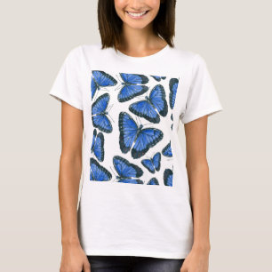 Camiseta Diseño de patrones de morfo azul de mariposa