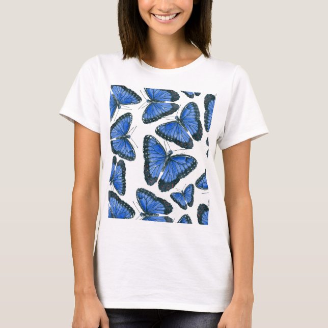 Camiseta Diseño de patrones de morfo azul de mariposa (Anverso)