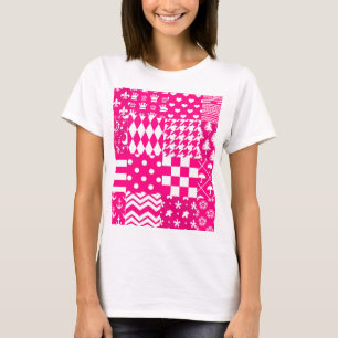 Camiseta Diseño de patrones mixtos de color blanco rosado