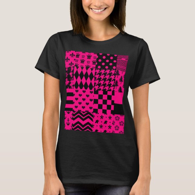Camiseta Diseño de patrones mixtos rosados negros (Anverso)