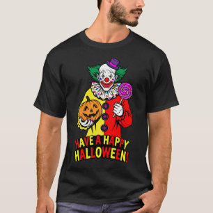 Camiseta Diseño de payaso amistoso con Feliz Halloween