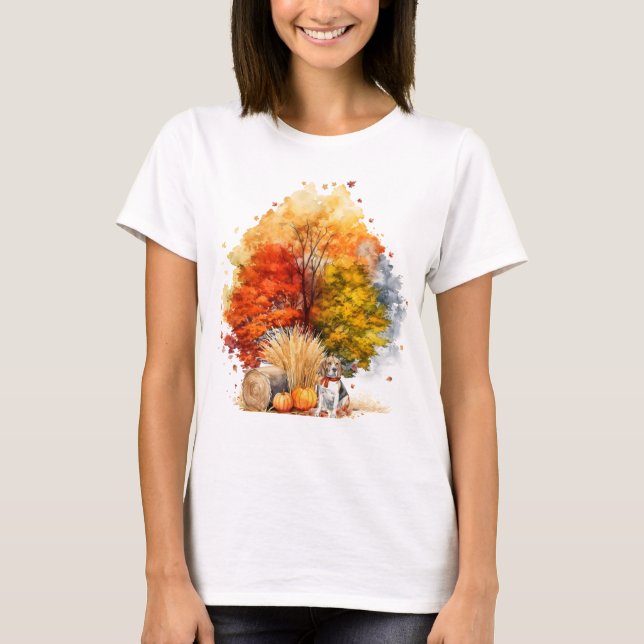 Camiseta Diseño de perro otoñal en acuarela - Beagle (Anverso)