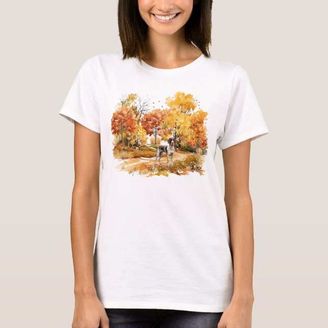Camiseta Diseño de perro otoñal en acuarela - Pointer alemá (Anverso)