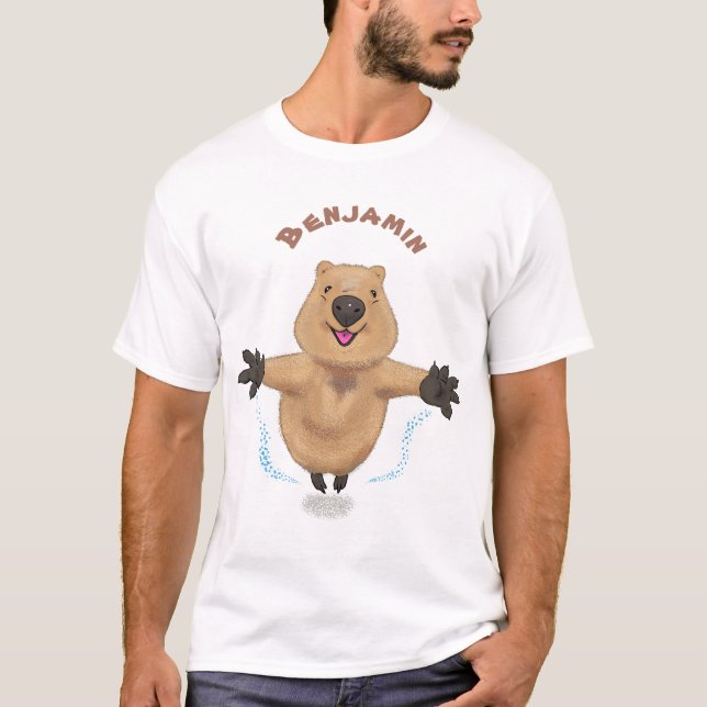 Camiseta Diseño de personalizados de quokka saltando feliz (Anverso)