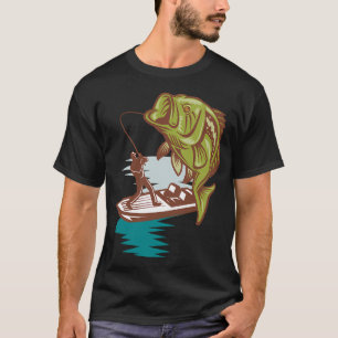 Camiseta Diseño de pesca con anzuelo con arte de lubina vin