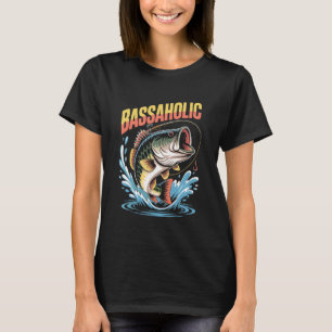 Camiseta Diseño de pesca de lubina enganchada Bassaholic