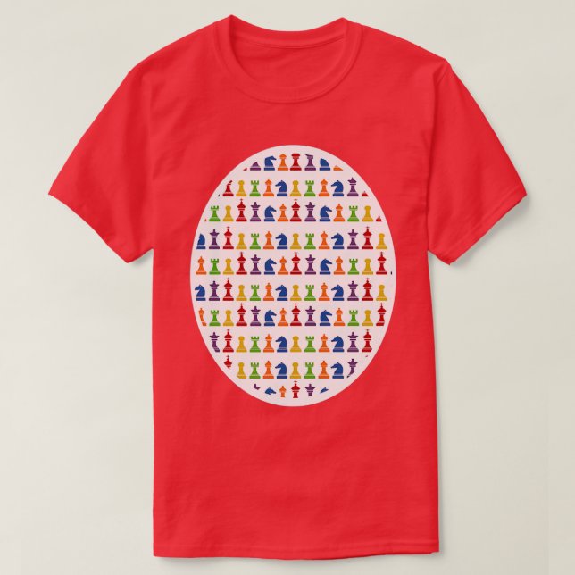 Camiseta Diseño de piezas de ajedrez multicolor Versión de  (Diseño del anverso)