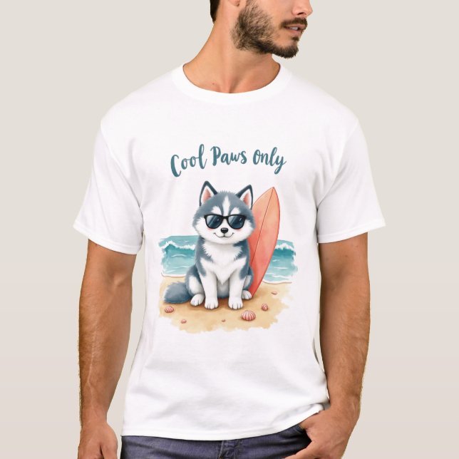 Camiseta Diseño de playa Husky Cool Paws (Anverso)