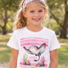 Camiseta Diseño de playa infantil de raya submarina linda