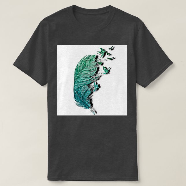 Camiseta diseño de plumas de pájaro azul (Diseño del anverso)