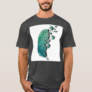 Camiseta diseño de plumas de pájaro azul