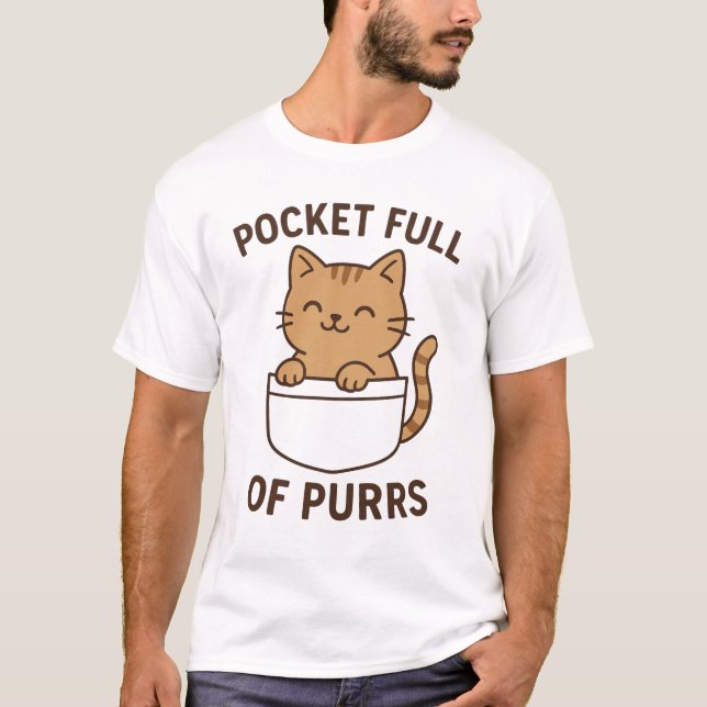 Camiseta Diseño de Pocket Cat - Bolsillo lleno de bolsillos (Anverso)