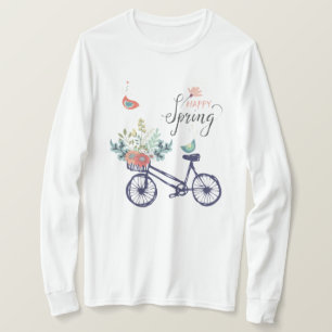 Camiseta Diseño de primavera feliz: bicicleta, flores y ave