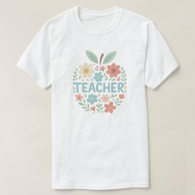 Camiseta Diseño de profesores de Apple Pastel Floral (Diseño del anverso)