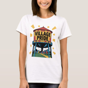 Camiseta Diseño de Pueblo Colorido Torre de Agua Pop Art