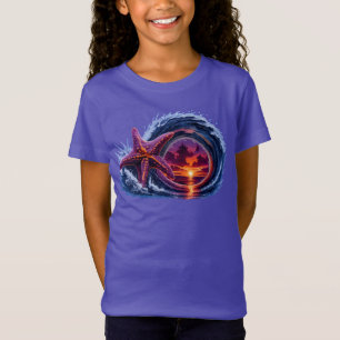 Camiseta Diseño de puesta de sol de ola del océano con estr
