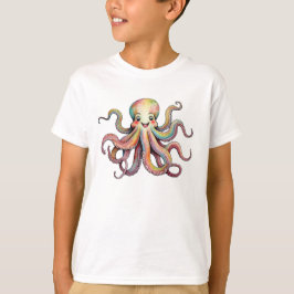 Camiseta Diseño de pulpo de acuarela de arcoíris brillante