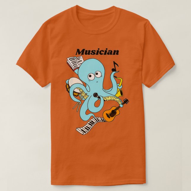 Camiseta Diseño de pulpo de músicos graciosos (Diseño del anverso)