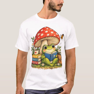 Camiseta Diseño de rana linda leyendo bajo hongo Amante de
