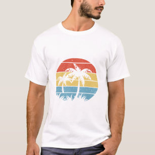 Camiseta Diseño de raya retro de puesta de sol de palma vin
