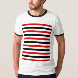 Camiseta Diseño de rayas rojas, negras y blancas