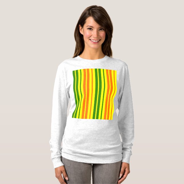 Camiseta Diseño de rayas verticales naranja amarillo verde  (Anverso completo)