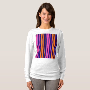 Camiseta Diseño de rayas verticales naranja azul rosa