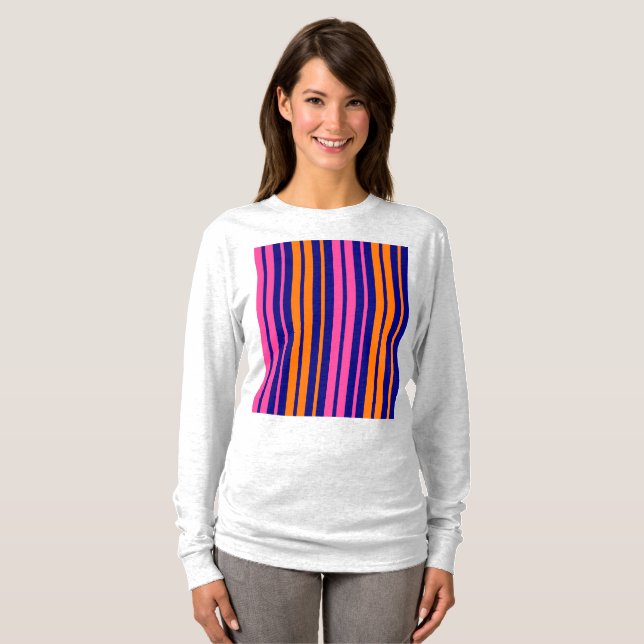 Camiseta Diseño de rayas verticales naranja azul rosa (Anverso completo)