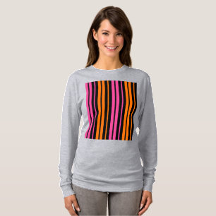 Camiseta Diseño de rayas verticales naranjas negras y rosas