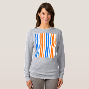 Camiseta Diseño de rayas verticales naranjas y azules sobre