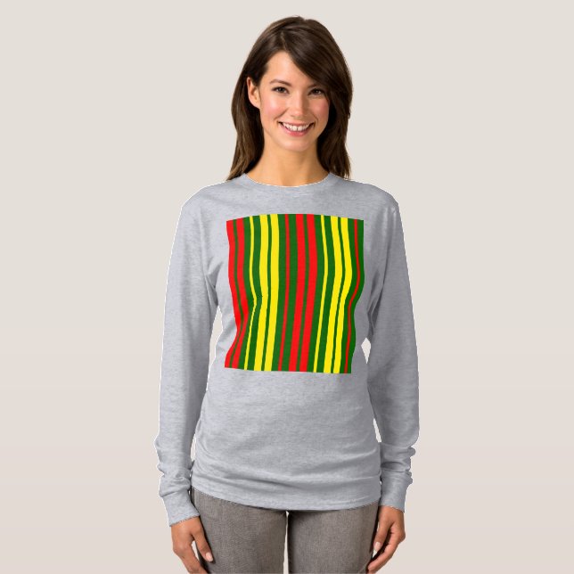 Camiseta Diseño de rayas verticales verde amarillo rojo (Anverso completo)