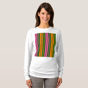 Camiseta Diseño de rayas verticales verde naranja rosa