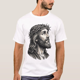 Camiseta Diseño de retrato de corona de espinas de grabado 