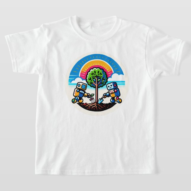 Camiseta Diseño de robots ecológicos para Pegatina de plant (Distribución)