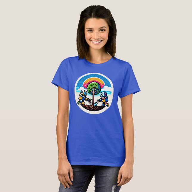 Camiseta Diseño de robots ecológicos para Pegatina de plant (Anverso completo)