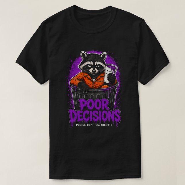Camiseta Diseño de Ropa Urbana Mapache con Malas Decisiones (Diseño del anverso)
