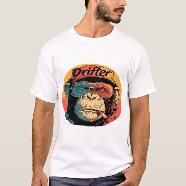 Camiseta Diseño de ropa urbana Retro Drifter Monkey (Anverso)