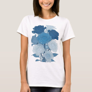 Camiseta Diseño de ROSAS AZULES de plata con estilo