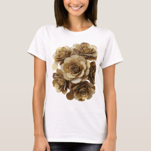 Camiseta Diseño de ROSAS DORADAS de plata de moda