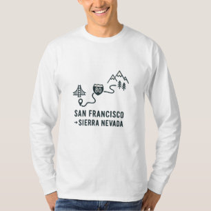 Camiseta Diseño de ruta de San Francisco a Sierra Nevada