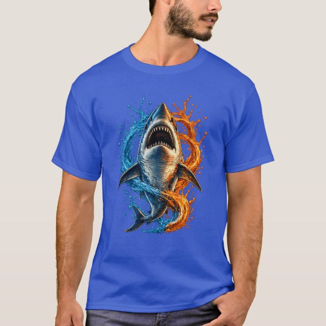 Camiseta Diseño de Salpicadura de Tiburón Feroz – Océano Az (Anverso)