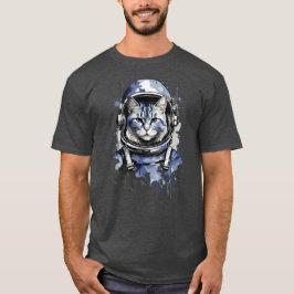 Camiseta Diseño de salpicaduras de gato de astronauta azul