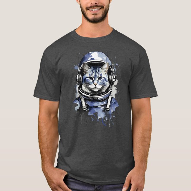 Camiseta Diseño de salpicaduras de gato de astronauta azul (Anverso)