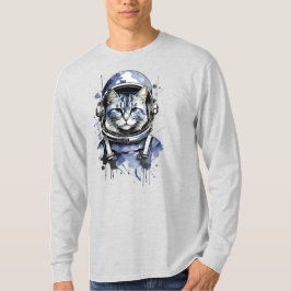 Camiseta Diseño de salpicaduras de gato de astronauta azul