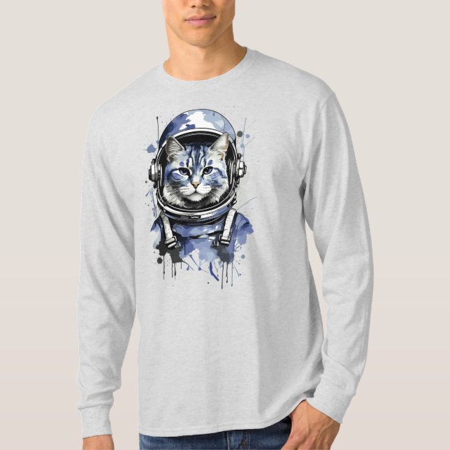 Camiseta Diseño de salpicaduras de gato de astronauta azul (Anverso)