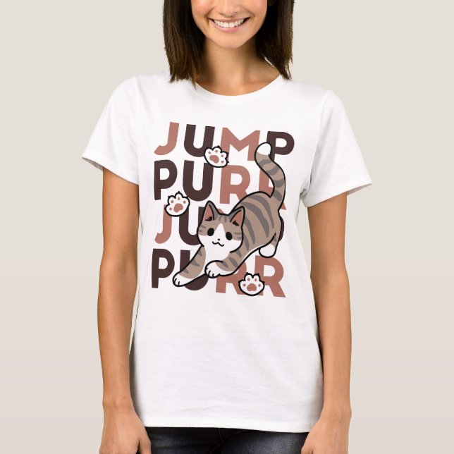 Camiseta Diseño de salto de gato lúdico - Grabación de Pun  (Anverso)