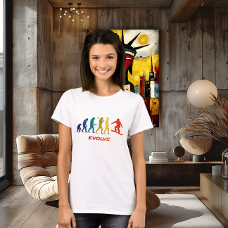 Camiseta Diseño de Salto de Silueta de Evolución de Snowboa