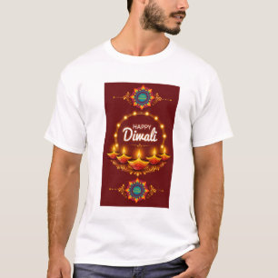 Camiseta Diseño de saludo de Mandala de Diwali Feliz Elegan