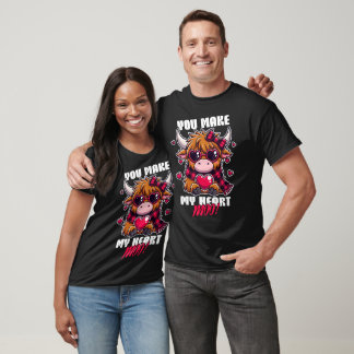Camiseta Diseño de San Valentín de vaca Highland - Me haces
